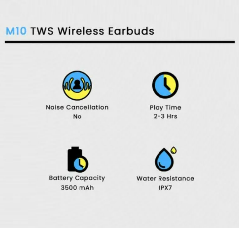 M10 Wireless Bluetooth Earphones – High-Quality Airbuds with Mic