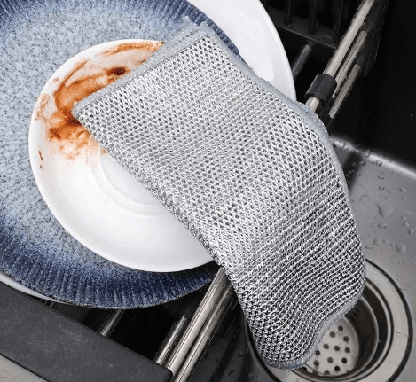 Silver wire dishcloth for pots and pans