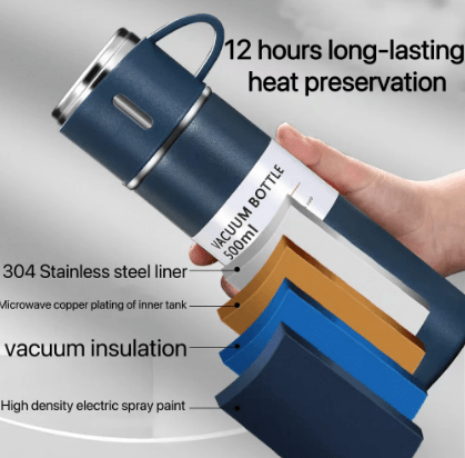 Leak-proof hot and cold flask with carry handle