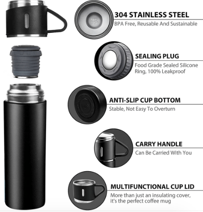 Stainless steel flask with anti-slip bottom and sealing plug
