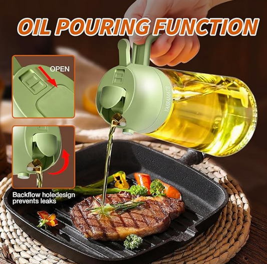 2-in-1 glass oil sprayer and dispenser for healthy cooking